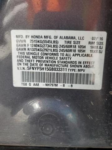 Photo 14 from auction – 2016 HONDA PILOT LX with VIN 5FNYF5H15GB033311