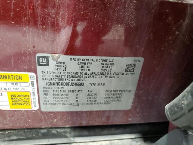 Photo 14 from auction – 2015 CHEVROLET TRAVERSE L with VIN 1GNKRGKD0FJ246693