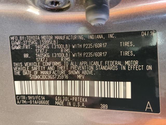 Photo 14 from auction – 2016 TOYOTA SIENNA LE with VIN 5TDKK3DC9GS735916