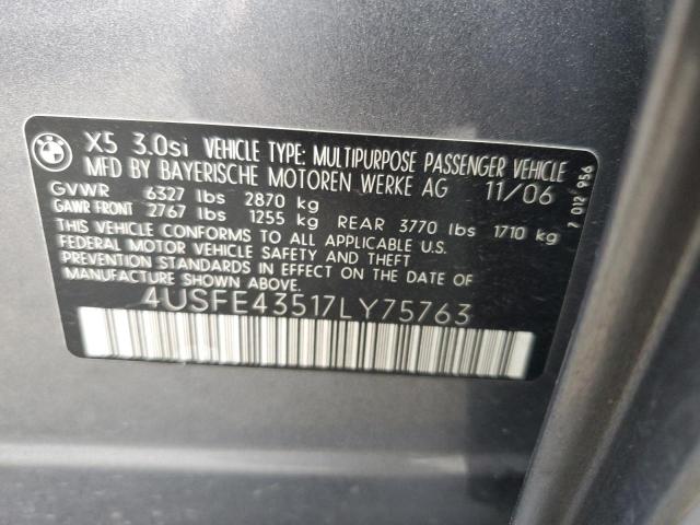 Photo 14 from auction – 2007 BMW X5 3.0I with VIN 4USFE43517LY75763