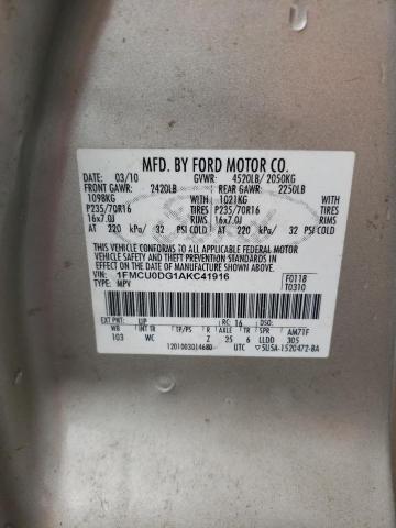 Photo 14 from auction – 2010 FORD ESCAPE XLT with VIN 1FMCU0DG1AKC41916