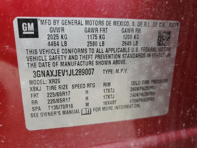 Photo 14 from auction – 2018 CHEVROLET EQUINOX LT with VIN 3GNAXJEV1JL289007