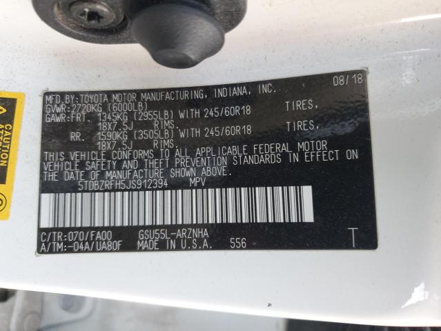 Photo 14 from auction – 2018 TOYOTA HIGHLANDER with VIN 5TDBZRFH5JS912394