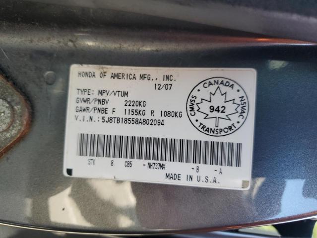 Photo 14 from auction – 2008 ACURA RDX TECHNO with VIN 5J8TB18558A802094