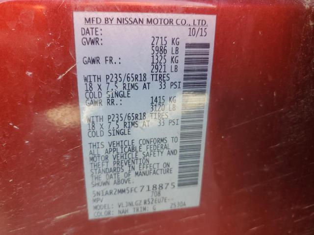Photo 14 from auction – 2015 NISSAN PATHFINDER with VIN 5N1AR2MM5FC718875