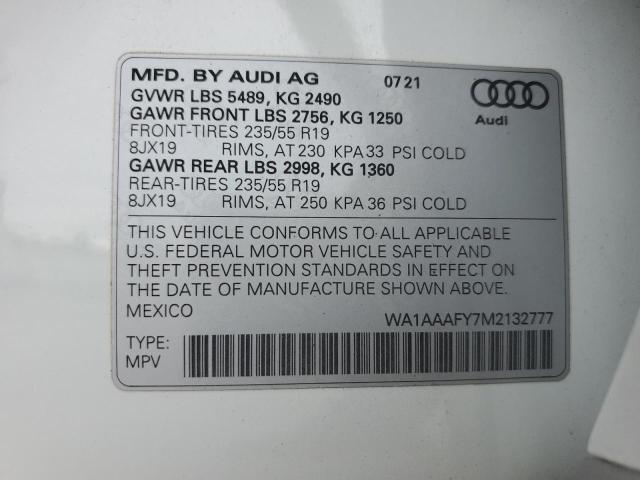 Photo 14 from auction – 2021 AUDI Q5 PREMIUM with VIN WA1AAAFY7M2132777