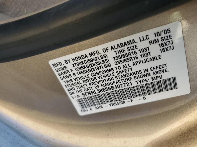 Photo 14 from auction – 2006 HONDA ODYSSEY EX with VIN 5FNRL38656B407721
