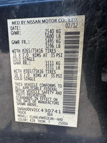 Photo 10 from auction – 2012 NISSAN FRONTIER S with VIN 1N6AD0EV2CC430741