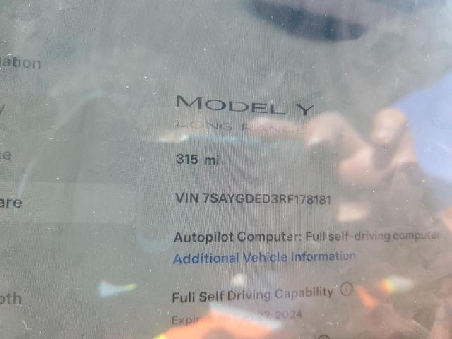 Photo 9 from auction – 2024 TESLA MODEL Y with VIN 7SAYGDED3RF178181