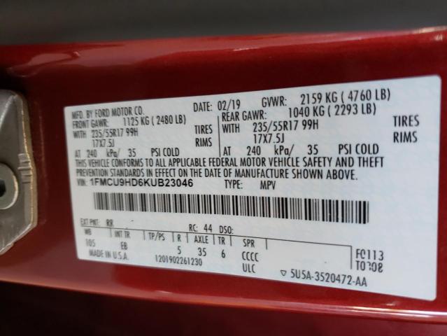 Photo 14 from auction – 2019 FORD ESCAPE SEL with VIN 1FMCU9HD6KUB23046