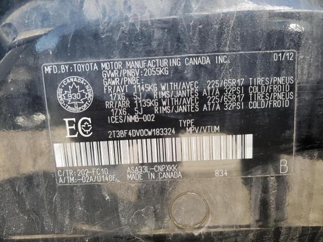 Photo 14 from auction – 2012 TOYOTA RAV4 with VIN 2T3BF4DV0CW183324