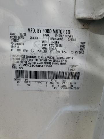 Photo 14 from auction – 2008 FORD EDGE SEL with VIN 2FMDK38C68BA81040
