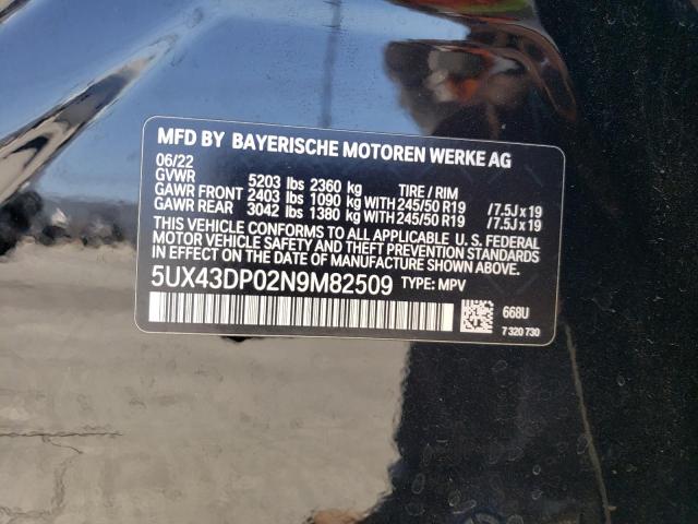 Photo 14 from auction – 2022 BMW X3 SDRIVE3 with VIN 5UX43DP02N9M82509