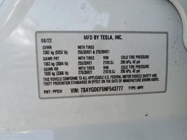 Photo 14 from auction – 2022 TESLA MODEL Y with VIN 7SAYGDEF5NF543777