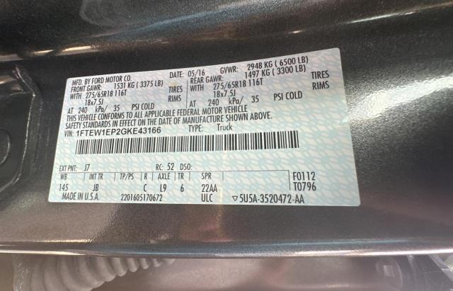 Photo 10 from auction – 2016 FORD F150 SUPER with VIN 1FTEW1EP2GKE43166