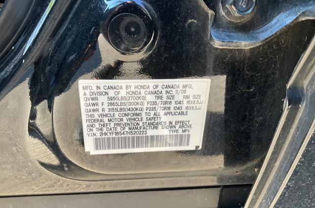 Photo 10 from auction – 2007 HONDA PILOT EXL with VIN 2HKYF18547H520223