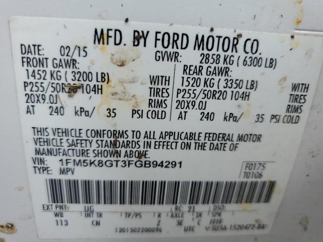 Photo 14 from auction – 2015 FORD EXPLORER S with VIN 1FM5K8GT3FGB94291