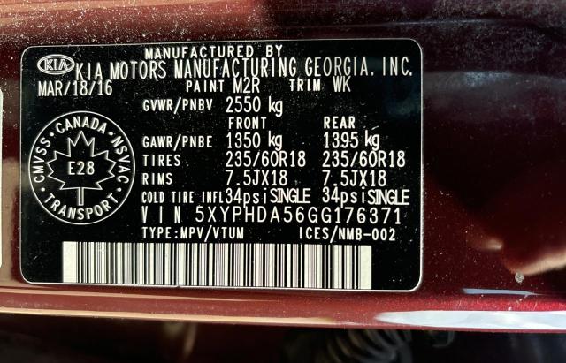 Photo 10 from auction – 2016 KIA SORENTO EX with VIN 5XYPHDA56GG176371