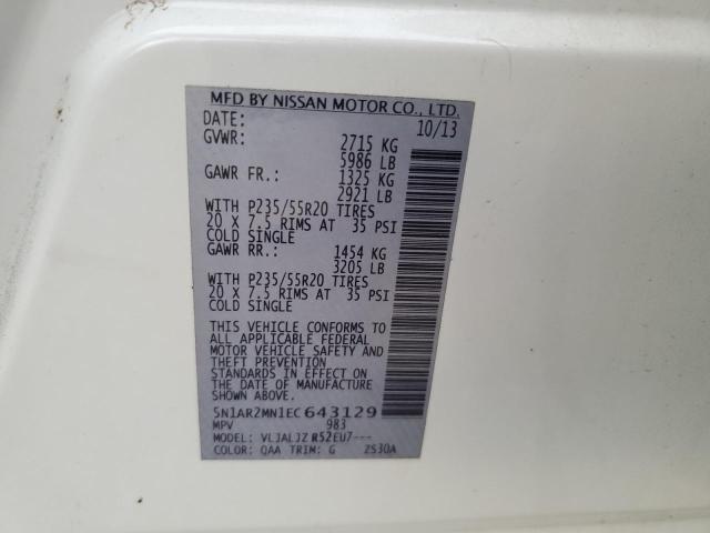 Photo 14 from auction – 2014 NISSAN PATHFINDER with VIN 5N1AR2MN1EC643129