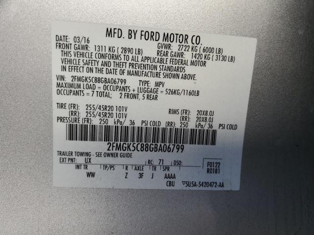Photo 14 from auction – 2016 FORD FLEX SEL with VIN 2FMGK5C88GBA06799