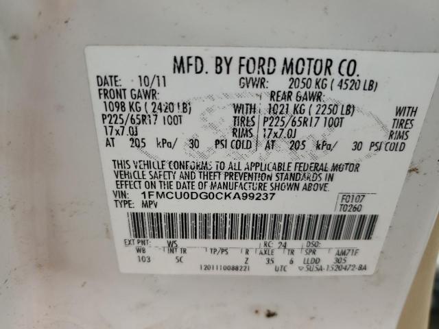 Photo 14 from auction – 2012 FORD ESCAPE XLT with VIN 1FMCU0DG0CKA99237