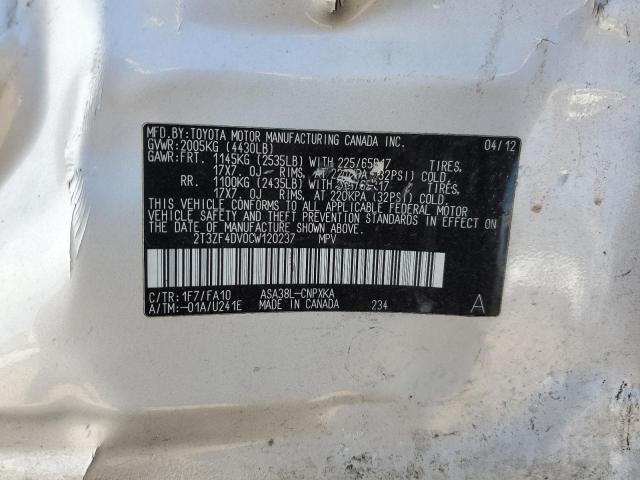 Photo 14 from auction – 2012 TOYOTA RAV4 with VIN 2T3ZF4DV0CW120237
