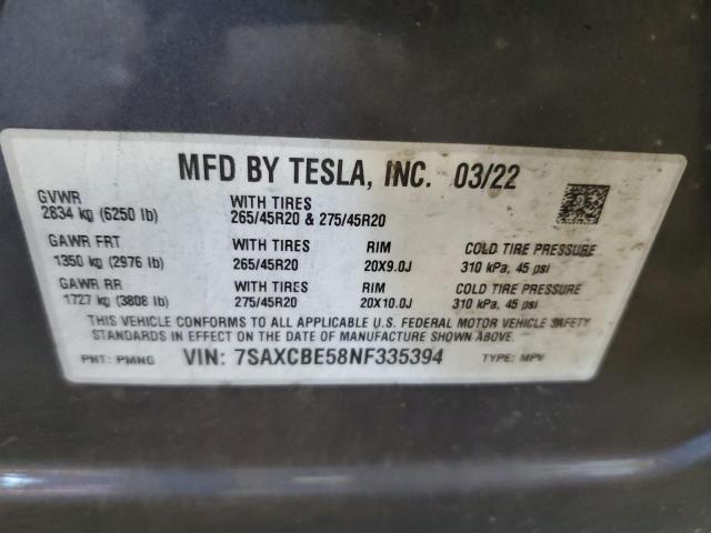 Photo 14 from auction – 2022 TESLA MODEL X with VIN 7SAXCBE58NF335394