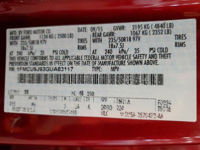 Photo 14 from auction – 2016 FORD ESCAPE TIT with VIN 1FMCU9J93GUA83117