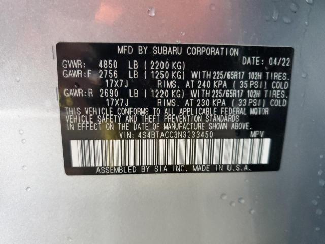 Photo 14 from auction – 2022 SUBARU OUTBACK PR with VIN 4S4BTACC3N3233450