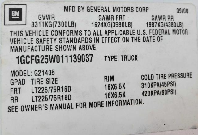 Photo 10 from auction – 2001 CHEVROLET EXPRESS G2 with VIN 1GCFG25W011149037