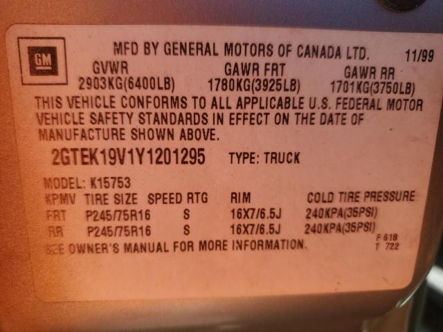 Photo 9 from auction – 2000 GMC NEW SIERRA with VIN 2GTEK19V1Y1201295