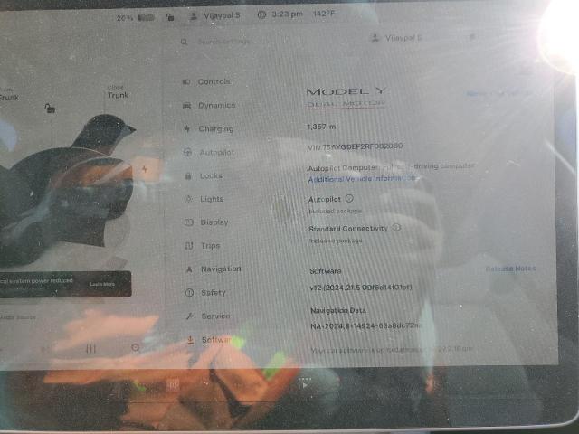 Photo 9 from auction – 2024 TESLA MODEL Y with VIN 7SAYGDEF2RF082060