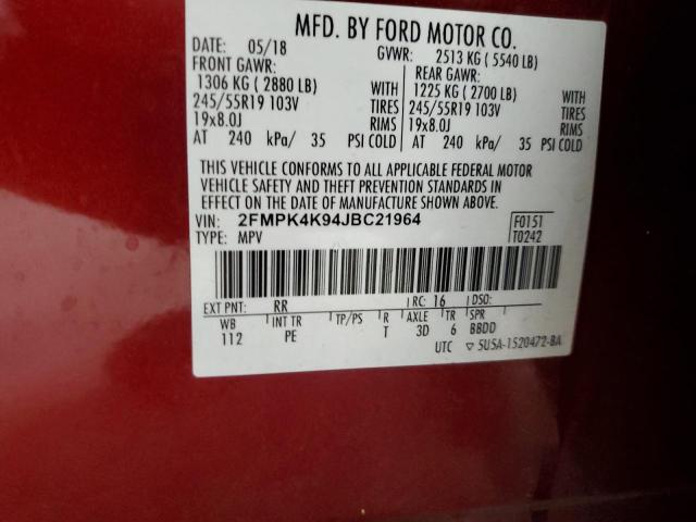 Photo 14 from auction – 2018 FORD EDGE TITAN with VIN 2FMPK4K94JBC21964