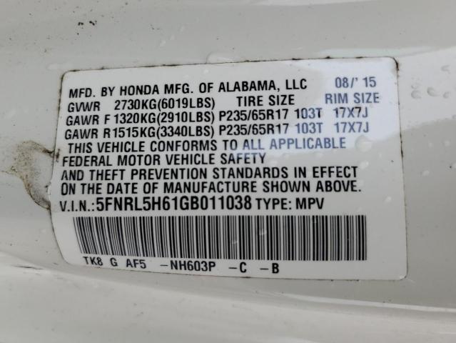 Photo 14 from auction – 2016 HONDA ODYSSEY EX with VIN 5FNRL5H61GB011038