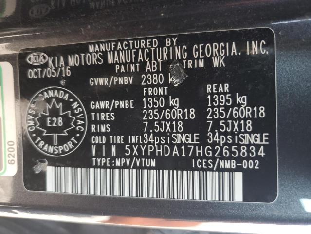 Photo 14 from auction – 2017 KIA SORENTO EX with VIN 5XYPHDA17HG265834
