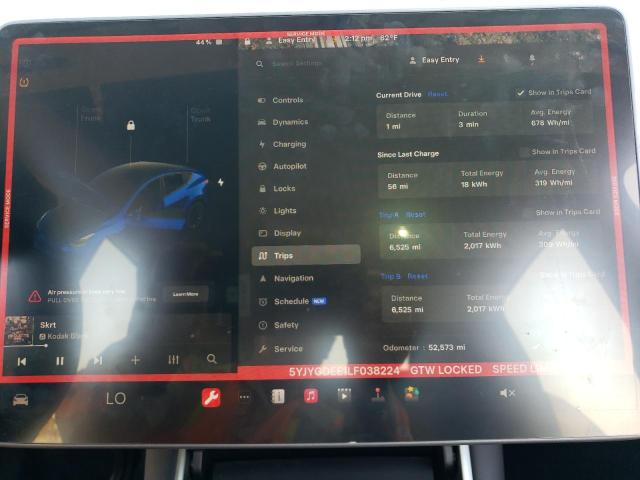 Photo 9 from auction – 2020 TESLA MODEL Y with VIN 5YJYGDEE1LF038224