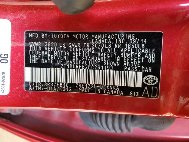 Photo 14 from auction – 2015 TOYOTA COROLLA L with VIN 2T1BURHE2FC261193