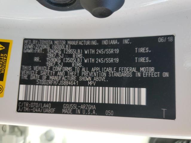 Photo 14 from auction – 2018 TOYOTA HIGHLANDER with VIN 5TDDZRFH7JS884641