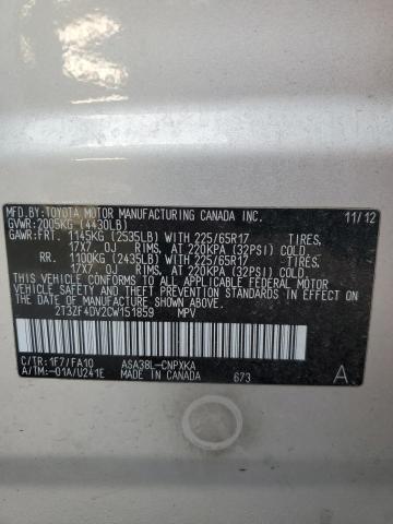 Photo 14 from auction – 2012 TOYOTA RAV4 with VIN 2T3ZF4DV2CW151859