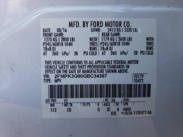 Photo 14 from auction – 2016 FORD EDGE SE with VIN 2FMPK3G90GBC34397
