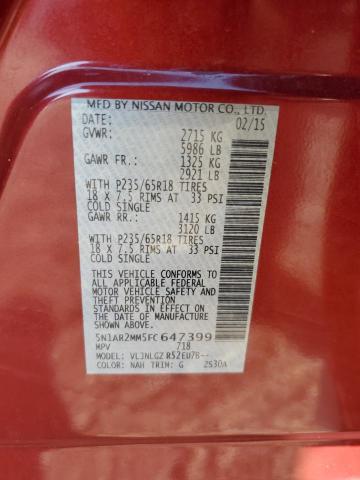 Photo 14 from auction – 2015 NISSAN PATHFINDER with VIN 5N1AR2MM5FC647399