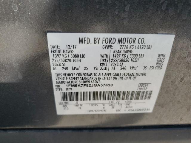 Photo 14 from auction – 2018 FORD EXPLORER L with VIN 1FM5K7F82JGA57438