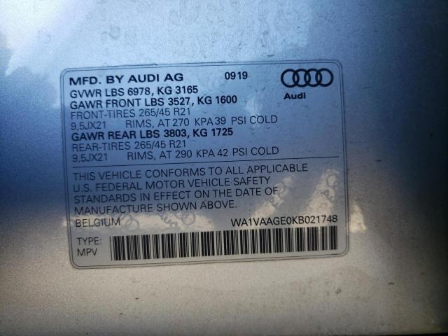 Photo 14 from auction – 2019 AUDI E-TRON PRE with VIN WA1VAAGE0KB021748