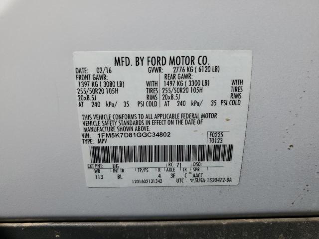 Photo 14 from auction – 2016 FORD EXPLORER X with VIN 1FM5K7D81GGC34802