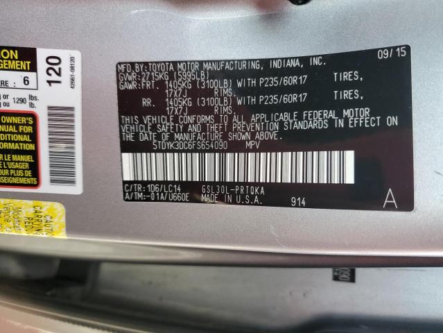 Photo 14 from auction – 2015 TOYOTA SIENNA XLE with VIN 5TDYK3DC6FS654090