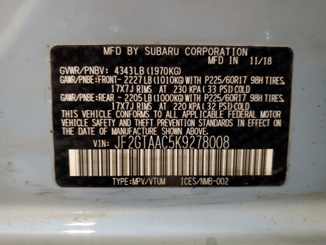Photo 14 from auction – 2019 SUBARU CROSSTREK with VIN JF2GTAAC5K9278008