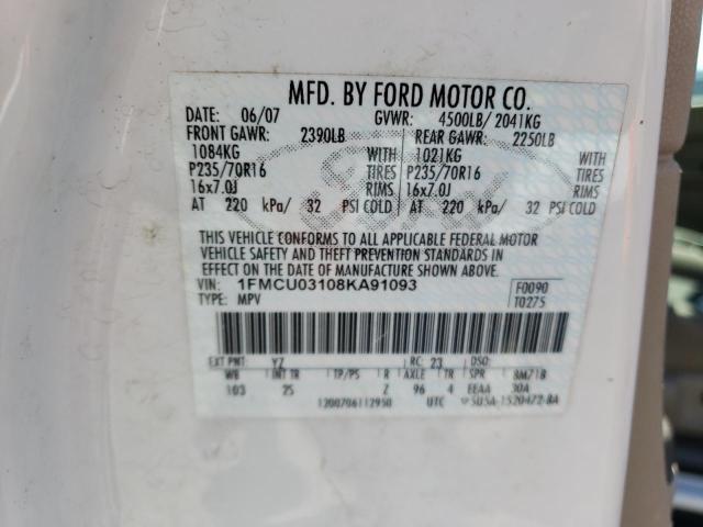 Photo 14 from auction – 2008 FORD ESCAPE XLT with VIN 1FMCU03108KA91093