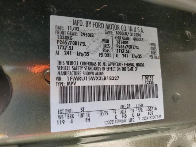 Photo 14 from auction – 2003 FORD EXPEDITION with VIN 1FMRU15WX3LB18327