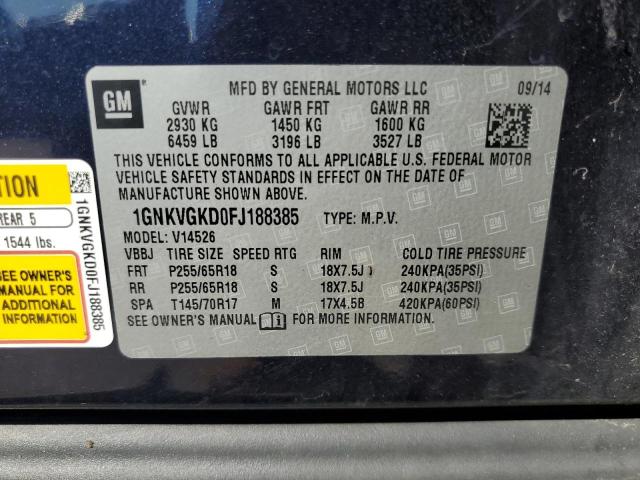 Photo 14 from auction – 2015 CHEVROLET TRAVERSE L with VIN 1GNKVGKD0FJ188385