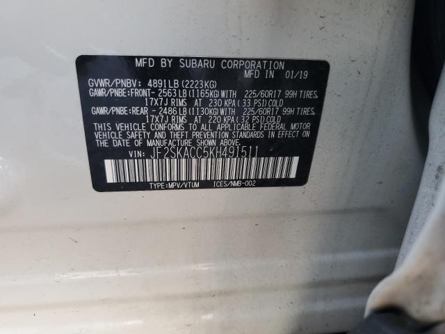Photo 14 from auction – 2019 SUBARU FORESTER with VIN JF2SKACC5KH491511